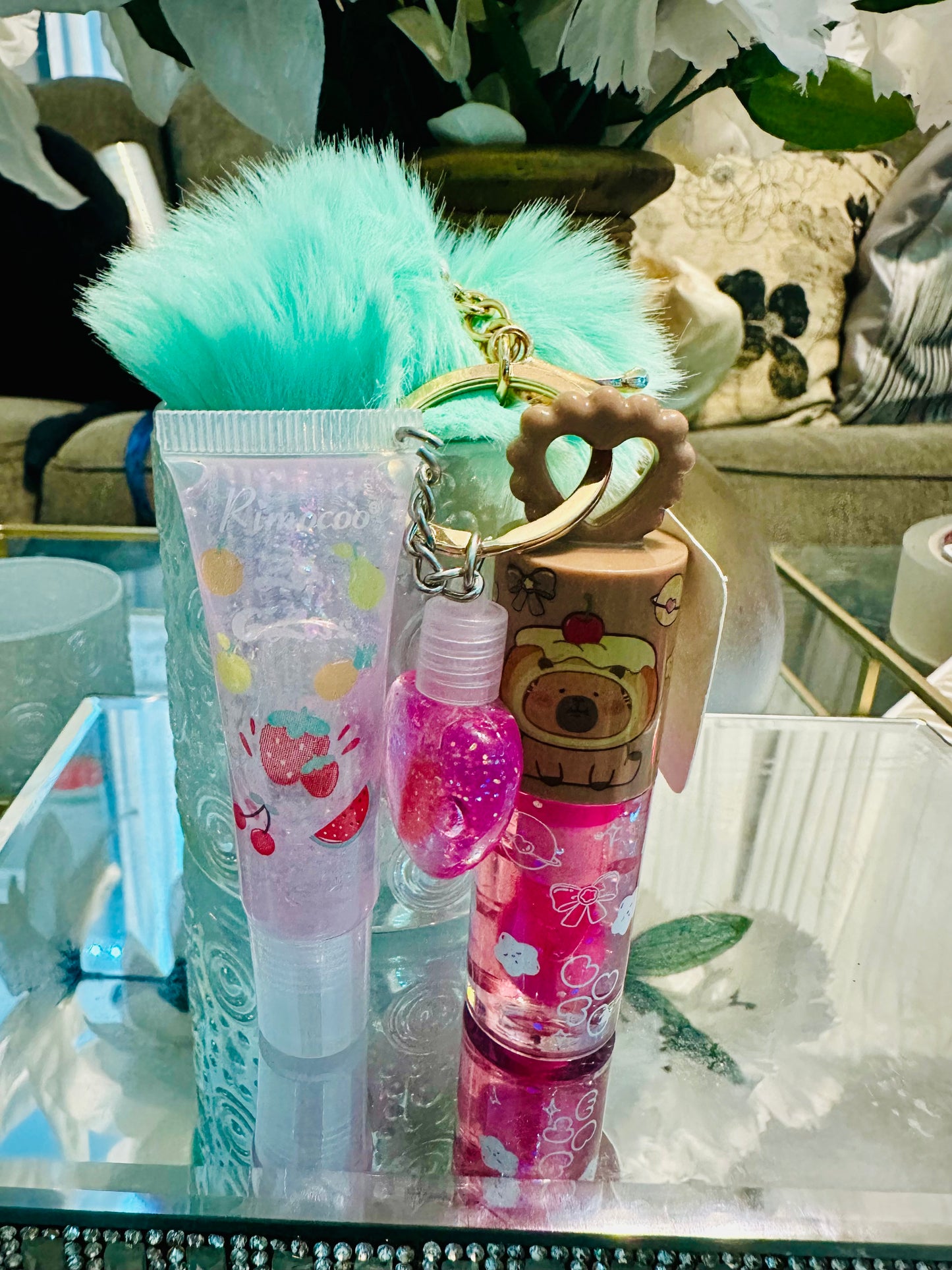 Capybara Keychain with lip gloss