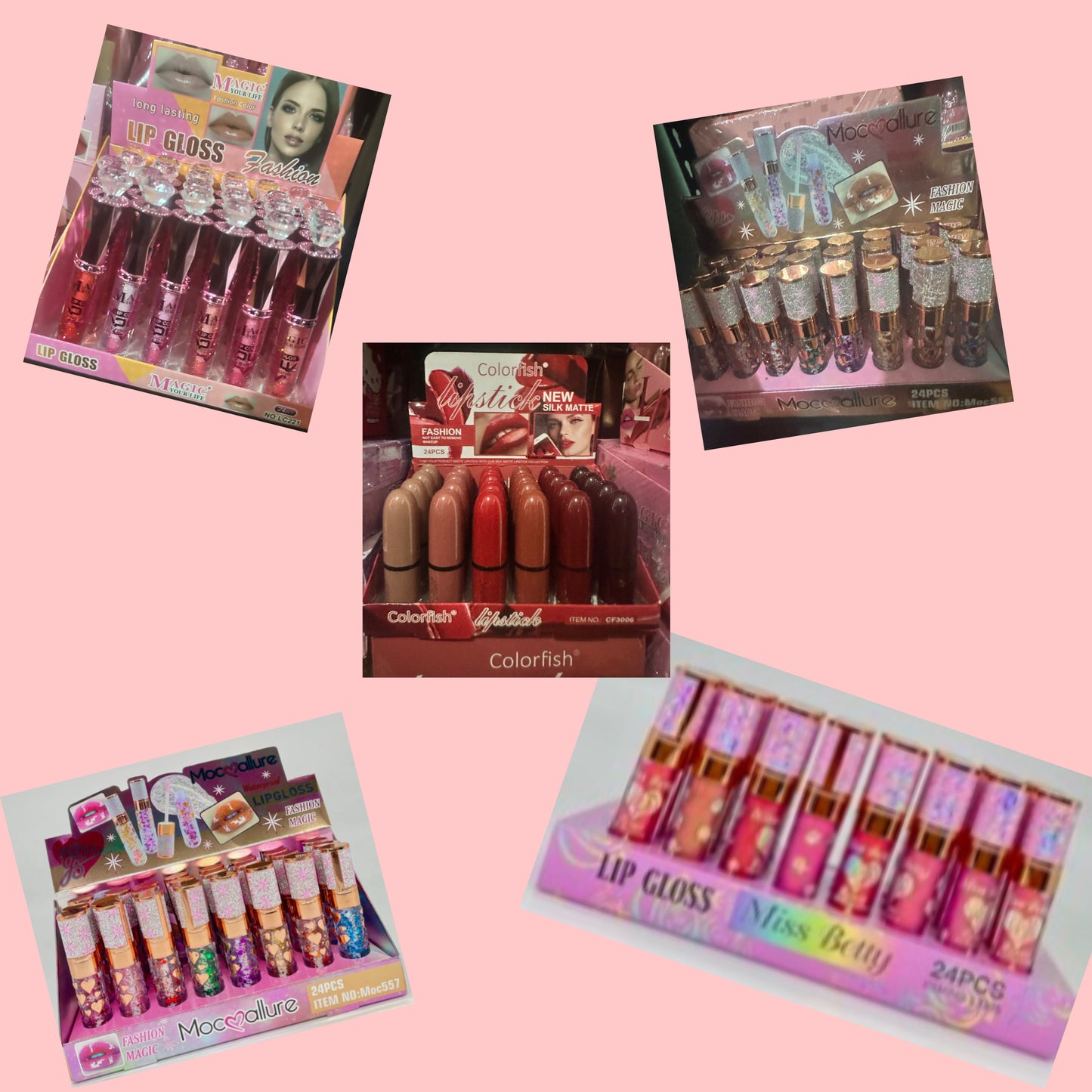 Wholesale lip gloss, 5 boxes of 24 (pcs)