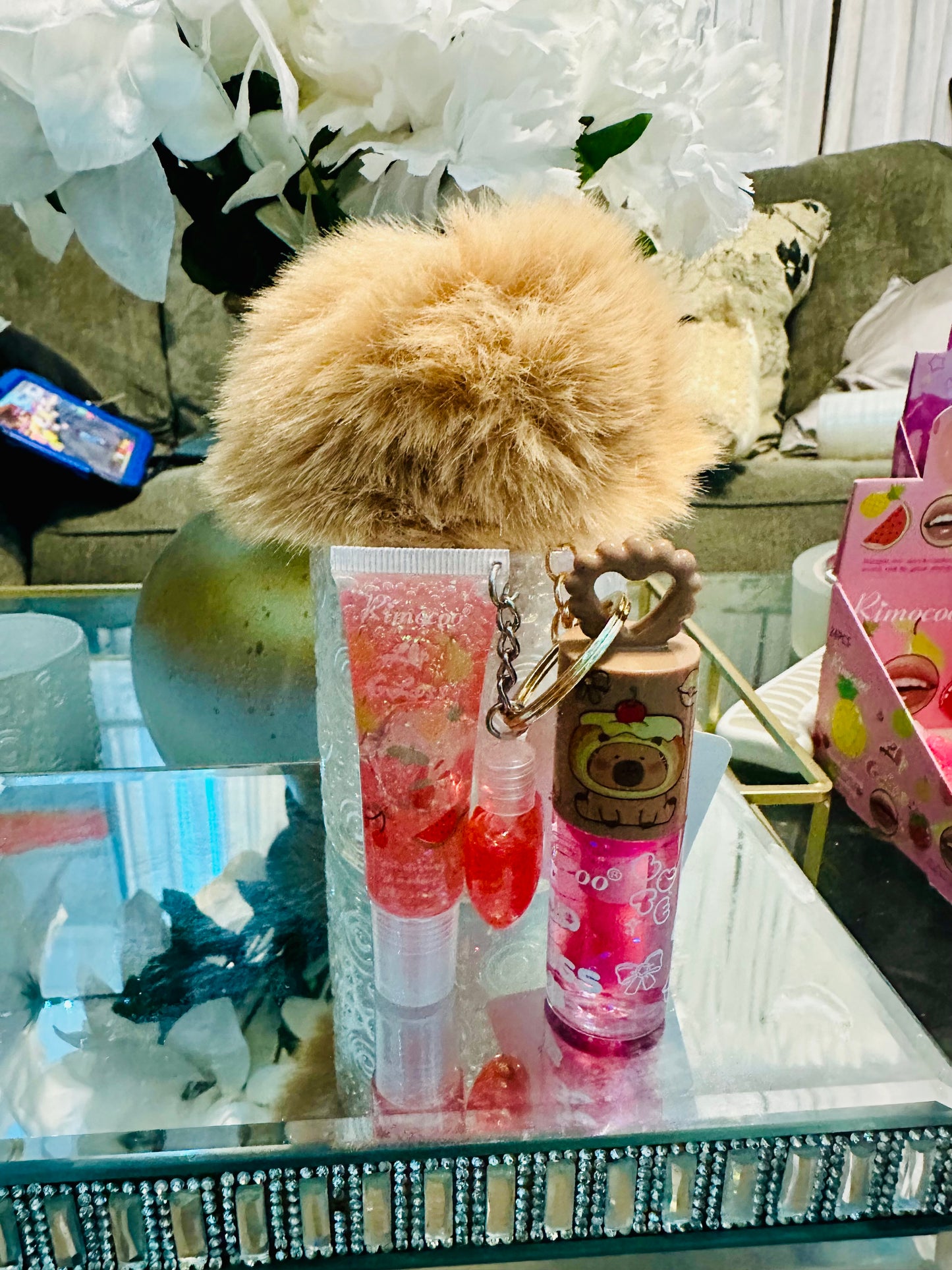 Capybara Keychain with lip gloss