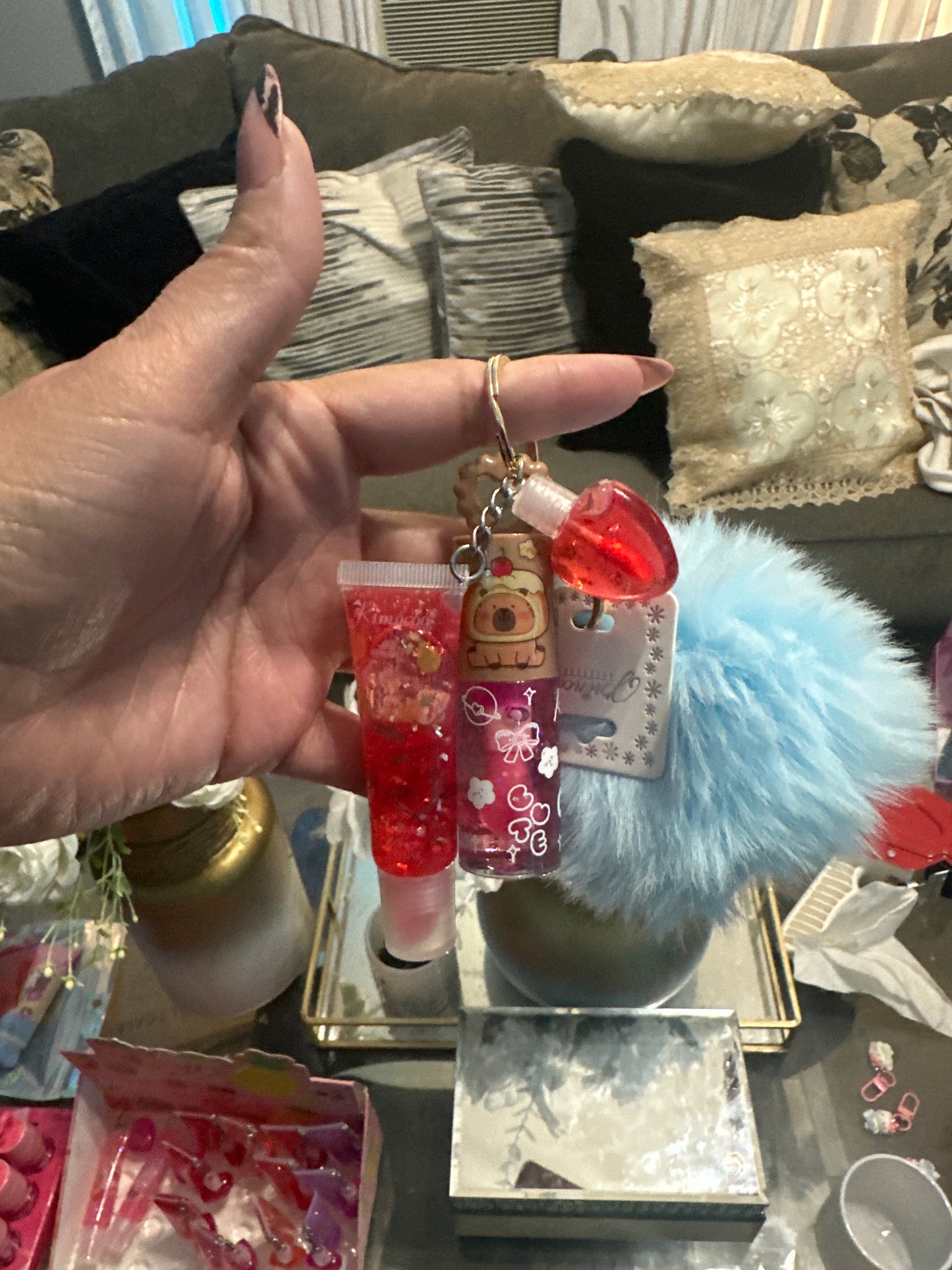 Capybara Keychain with lip gloss