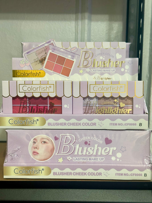 Highlighter and Blush palette with 12 pieces and comes with 6 colors