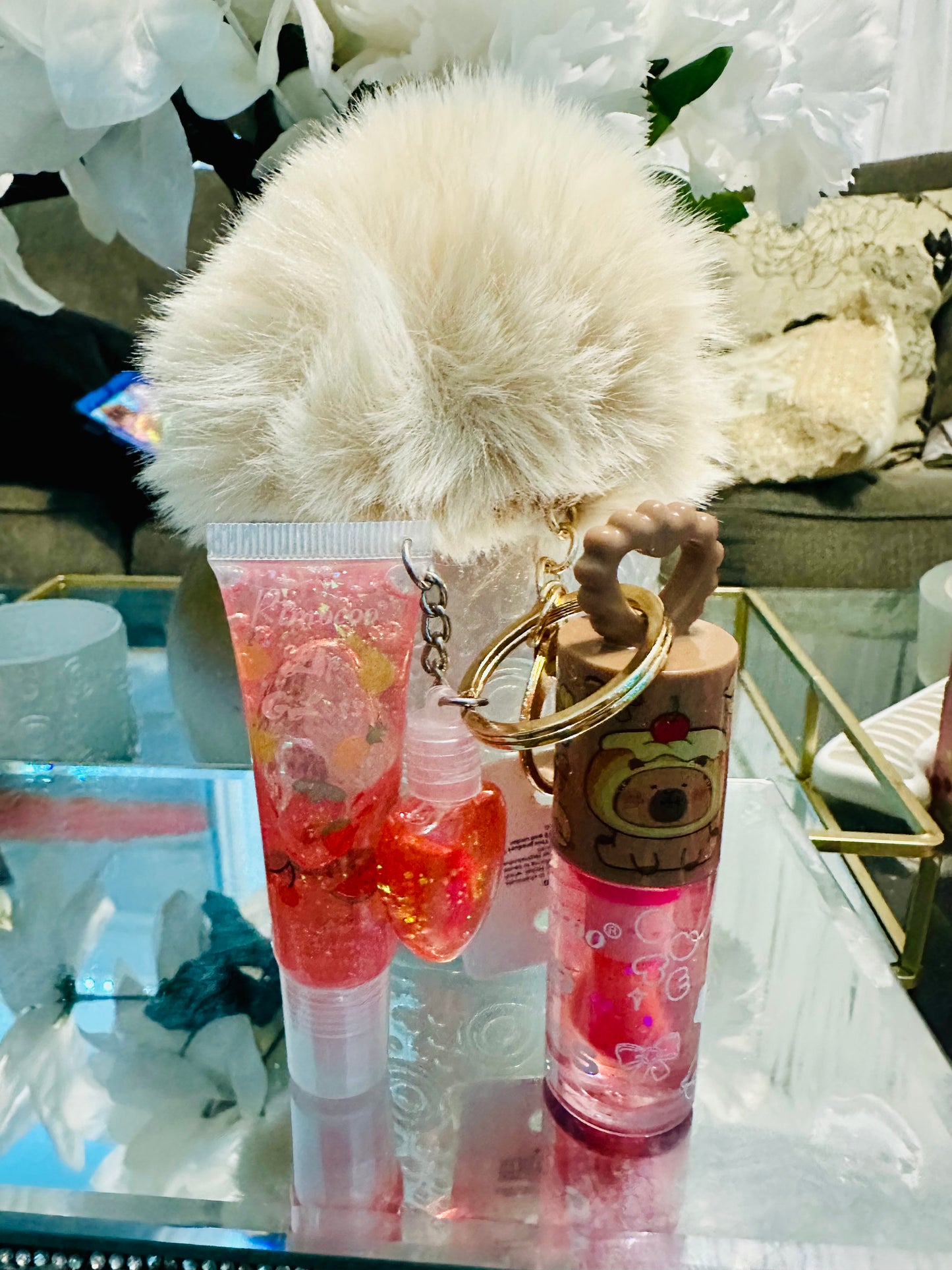 Capybara Keychain with lip gloss