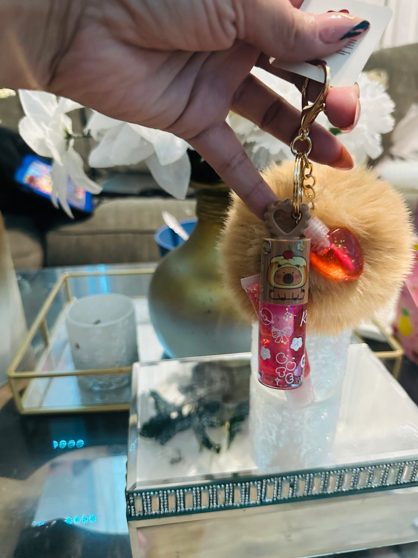 Capybara Keychain with lip gloss